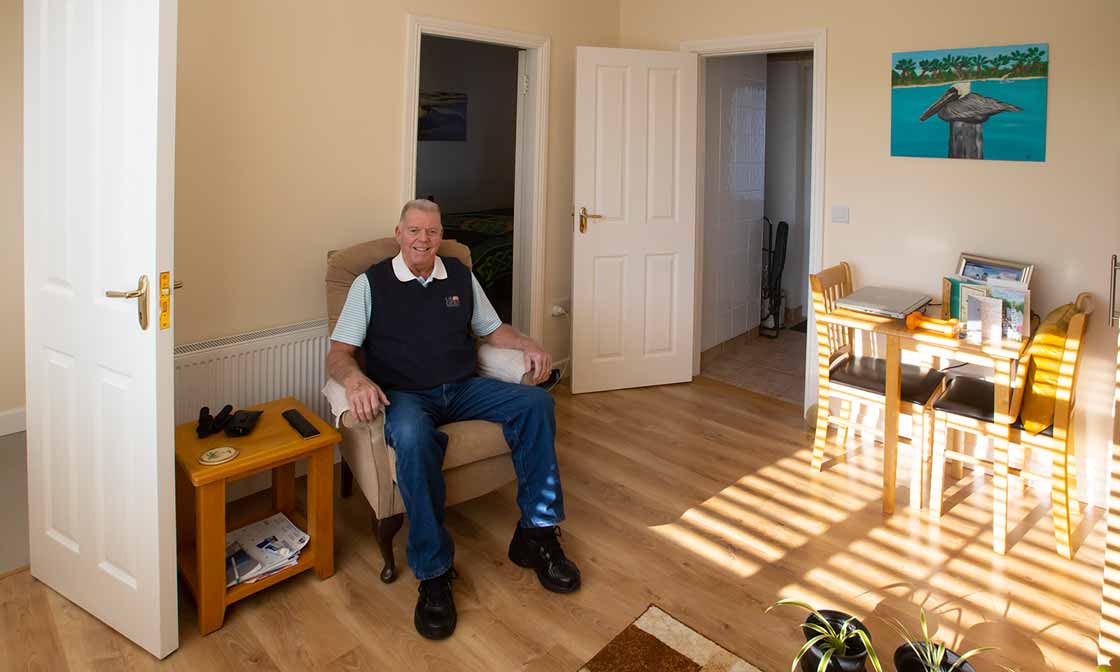 College View resident Peter Fay in his retrofitted home.