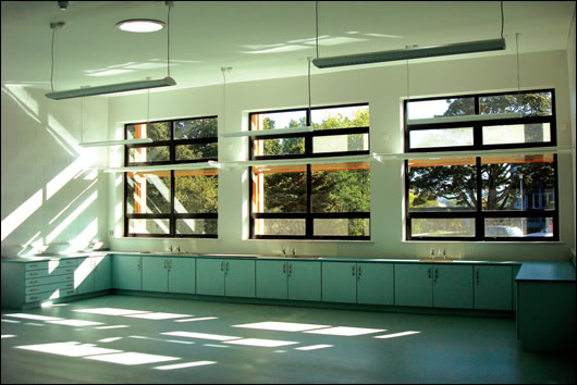 The classrooms are naturally ventilated with the use of openable top and bottom windows which create a stack effect