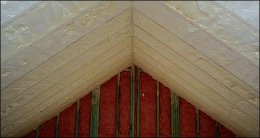 in some houses Icynene foam insulation is used between the rafters in the attic spaces;