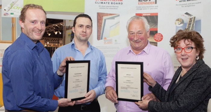 Pictured (l-r) are judges chair Gary Mongey of Box Architecture, Ecological’s Darren O’Gorman and Peter Smith, judge Maria Kearney of Kearney Kiernan Architects