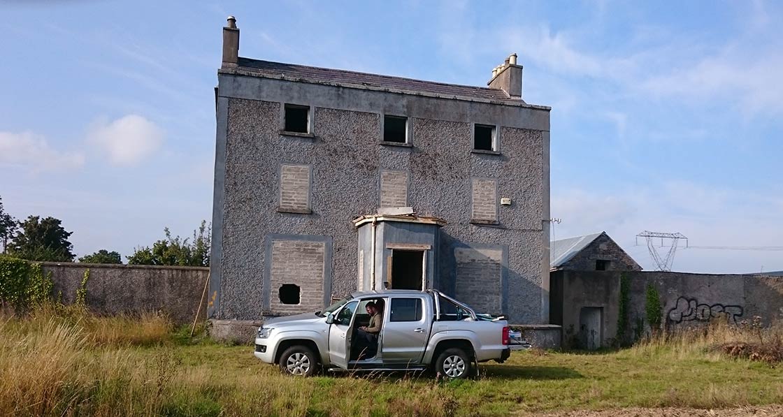 The shell of the old house that the Jordans purchased prior to the retrofit; a vaulted brick ceiling is one of the original architectural features incorporated into the renovated property.