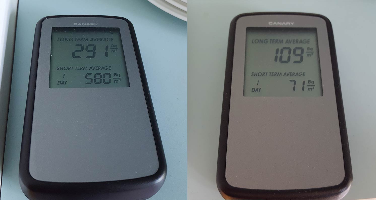 Radon readings from Ian Mawditt’s house with MVHR system switched on and off reveal that lack of ventilation would cause the cancer-causing gas to accumulate above safe levels.