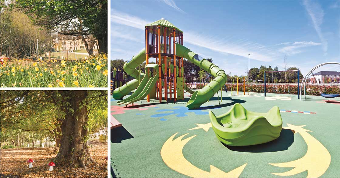 top and bottom left Both developments feature large parks and playgrounds, which help to create “a place that people want to live in”. Aside from retaining trees from the site where possible, mature plants are also added to help create a sense of place; right the impressive Honey Park playground provides a safe place for children to play and meet other kids from the area.