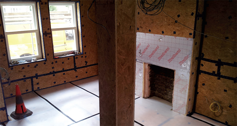 100mm Xtratherm phenolic insulation beneath a 15mm OSB plus Pro Clima tapes airtight layer