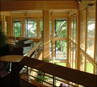 Both the Banking Hall Wall of twin-skinned glazing space at right of view from the West Stairs 