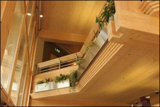 The mezzanine floor meeting at the edge of the Banking Hall glazed wall 