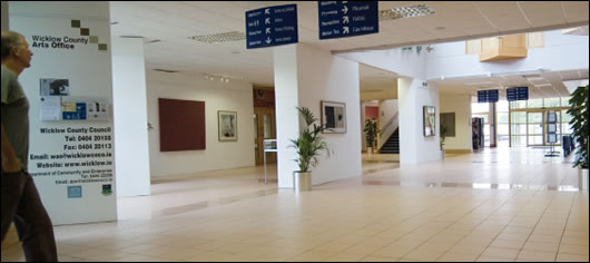 The main lobby, with the glazed exterior in the background