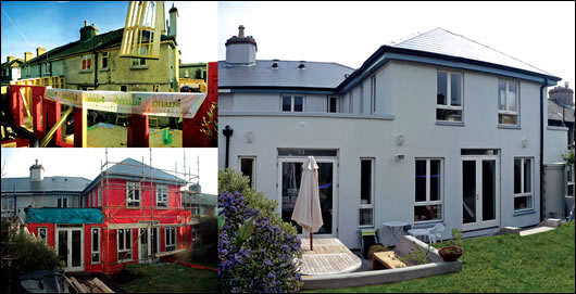 Figure 1: Views of the study house before, during and after