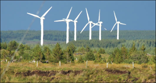 While Bord na Móna already co-owns Ireland’s first wind farm in Bellacorick, County Mayo (above), it is also planning to build one of the largest on-shore wind farms in Europe in the same region, near the site of the now-demolished power station (below) which it once supplied with turf