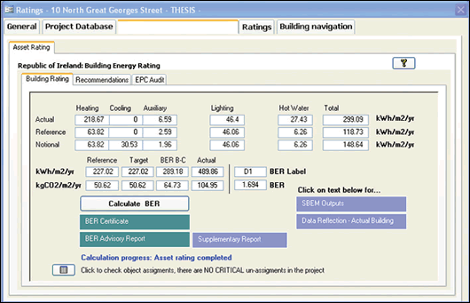 Figure 3: iSBEM ratings page for case study building as existing