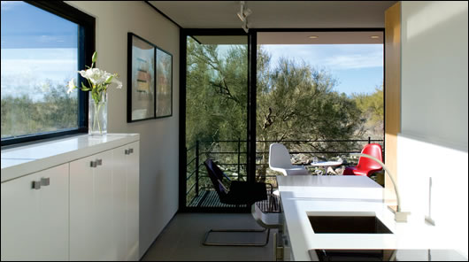 The compact one-bedroom house will be used for architects and lecturers visiting the Frank Lloyd Wright School of Architecture in Taliesin, Arizona