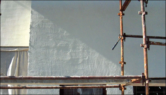 The freshly applied hemp lime render