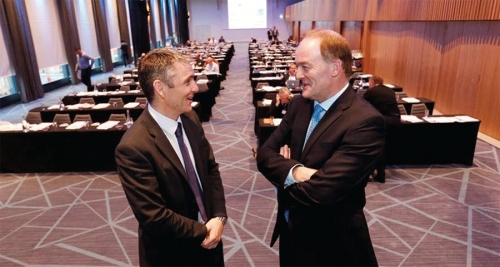 Pictured at the National Construction Industry Conference in Croke Park are Heat Merchants Group MD Alan Hogan and HomeBond MD Conor Taaffe